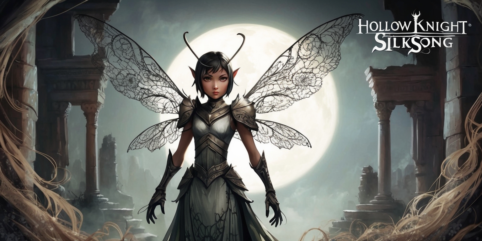 Hollow Knight: Silksong game, a hauntingly beautiful scene from the Hollow Knight universe, featuring Hornet, the protagonist of Silksong, with intricate, lace-like wings and a determined expression, set against a mystical, moonlit backdrop of ancient, ruined architecture, with muted, earthen tones and soft, ethereal lighting, emphasizing the atmospheric, hand-drawn art style of the game, with delicate, swirling patterns and textures, and a sense of eerie, mystical energy, as Hornet stands poised, ready to explore the forgotten world of Silksong.