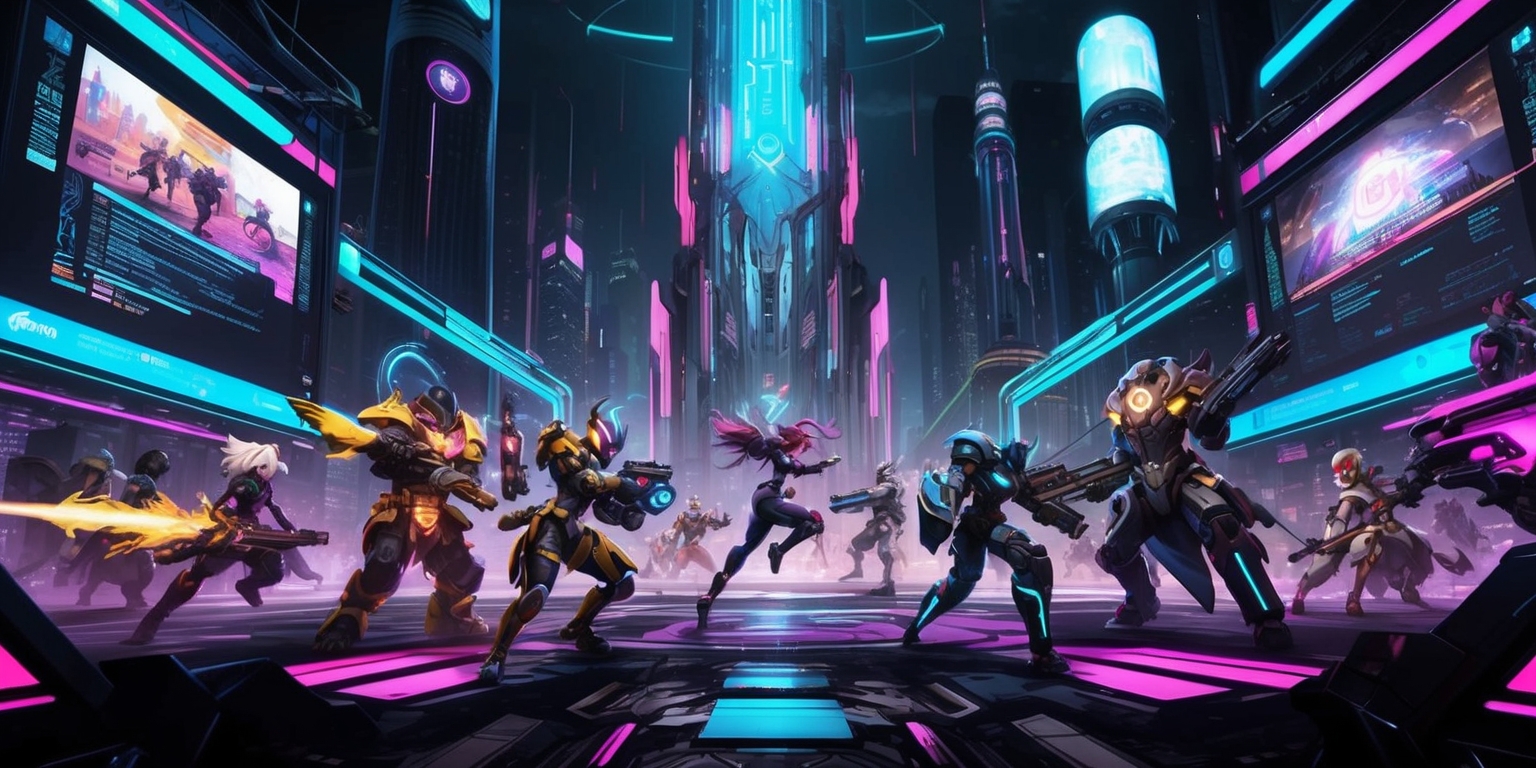 A futuristic, high-tech, cyberpunk-inspired illustration of an immersive live-service RPG game, set against a dark, neon-lit cityscape with towering skyscrapers and holographic advertisements, where players are surrounded by augmented reality interfaces and data streams, with a dynamic, action-packed scene unfolding in the foreground, featuring diverse characters with unique abilities, intricate armor, and advanced weaponry, showcasing vibrant, electric colors and bold, angular lines, with a sense of movement and energy emanating from the composition, as if the action is about to spill out of the frame.